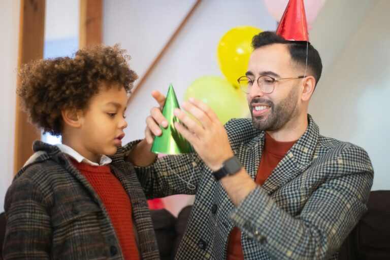 father son birthday celebration happy family