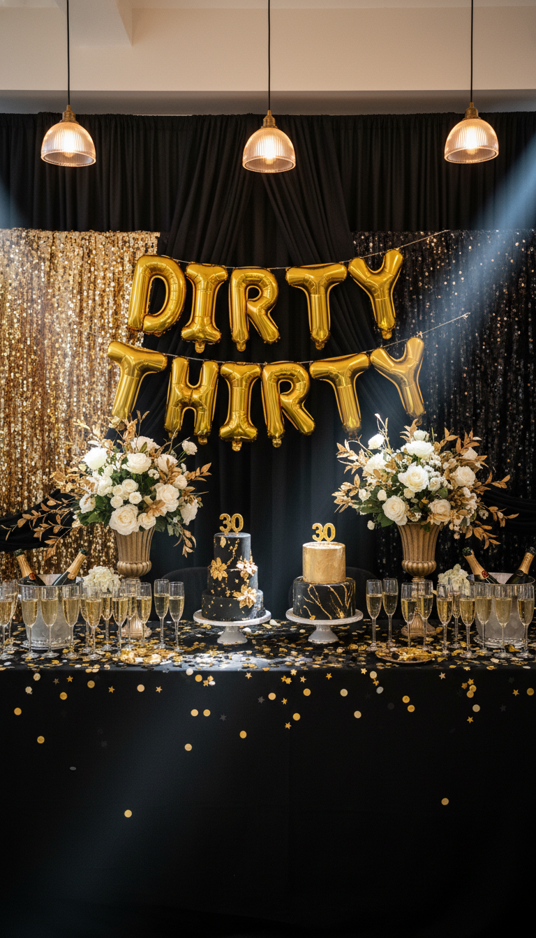Glamorous 'Dirty Thirty' Black & Gold