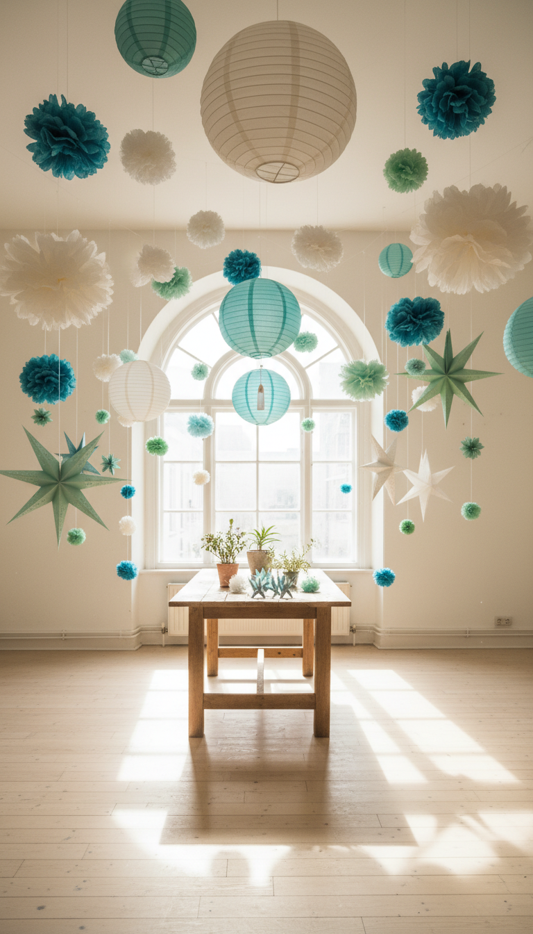Handmade Paper Lanterns & Pom-Poms