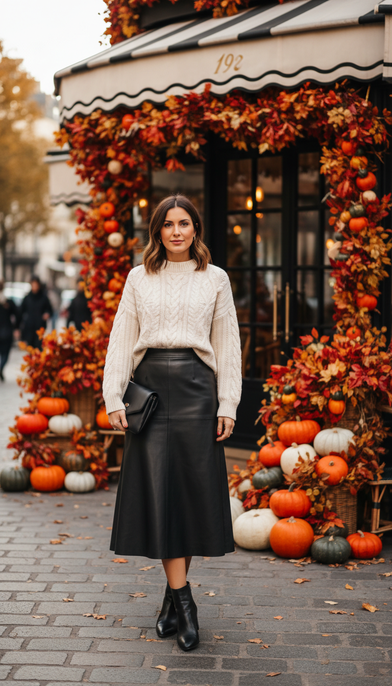 Edgy Chic Leather Skirt Look