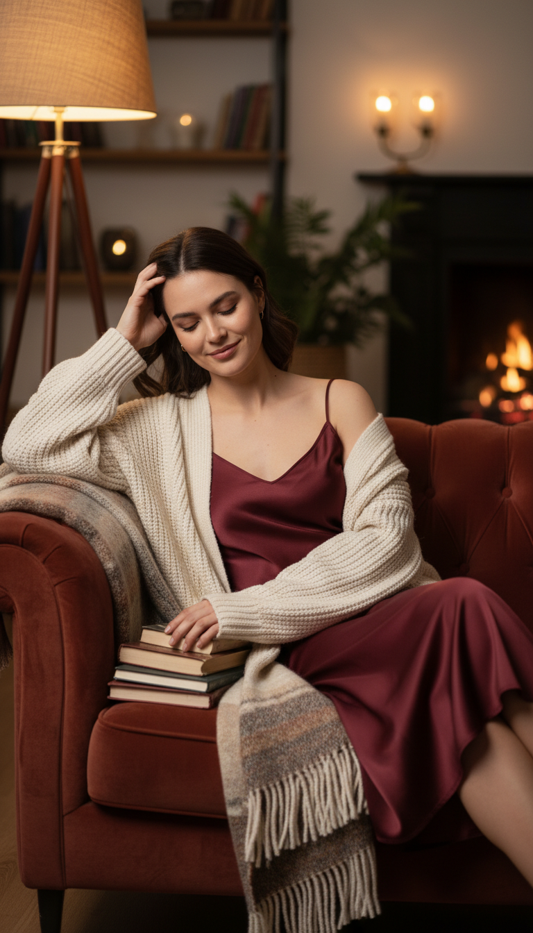 Satin Slip Dress with Cardigan