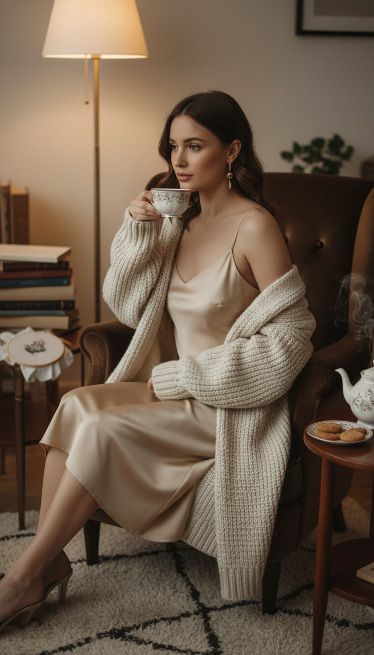 Cardigan and Slip Dress Layers