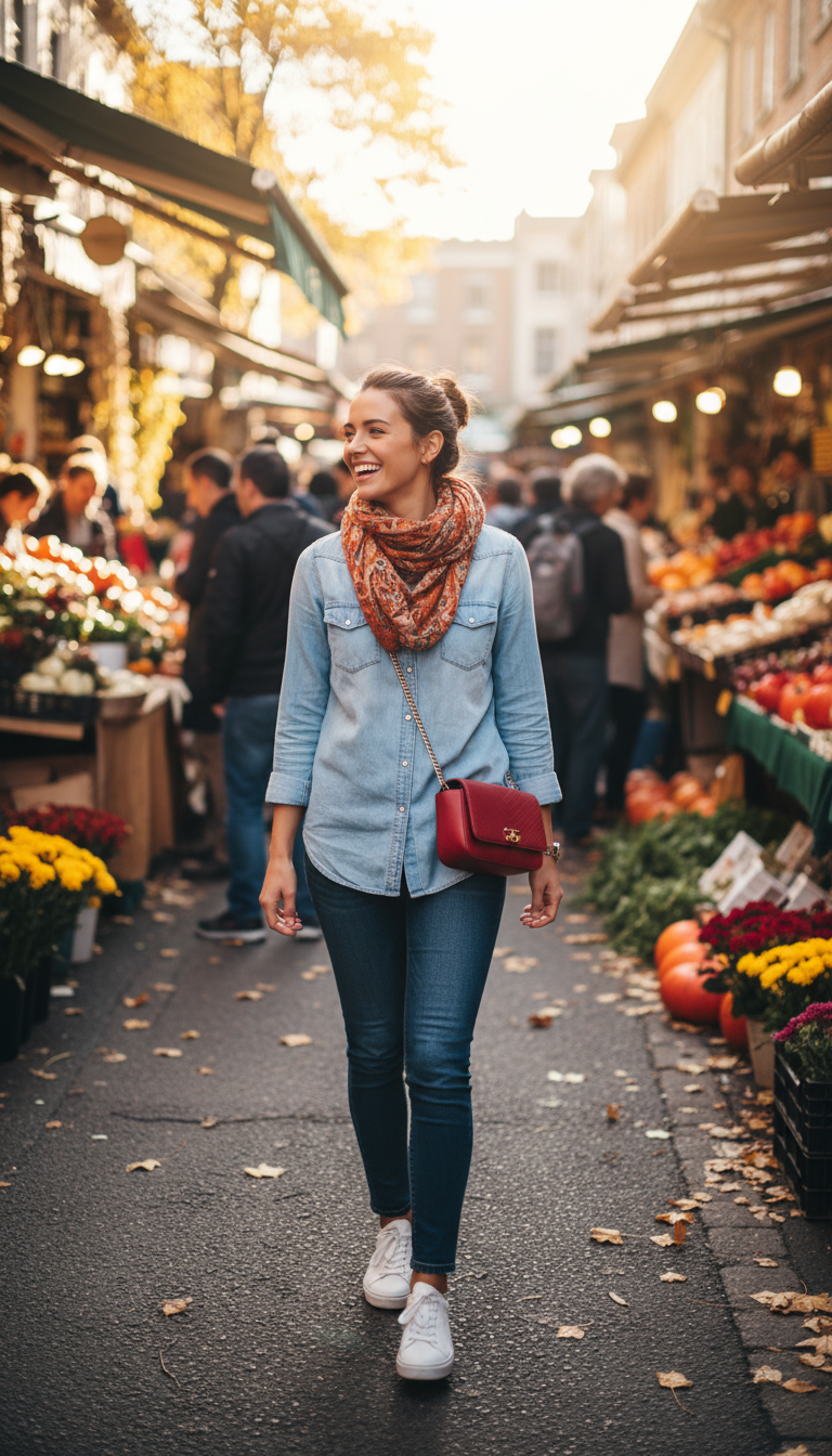 Casual Cool: Double Denim & Bright Accents
