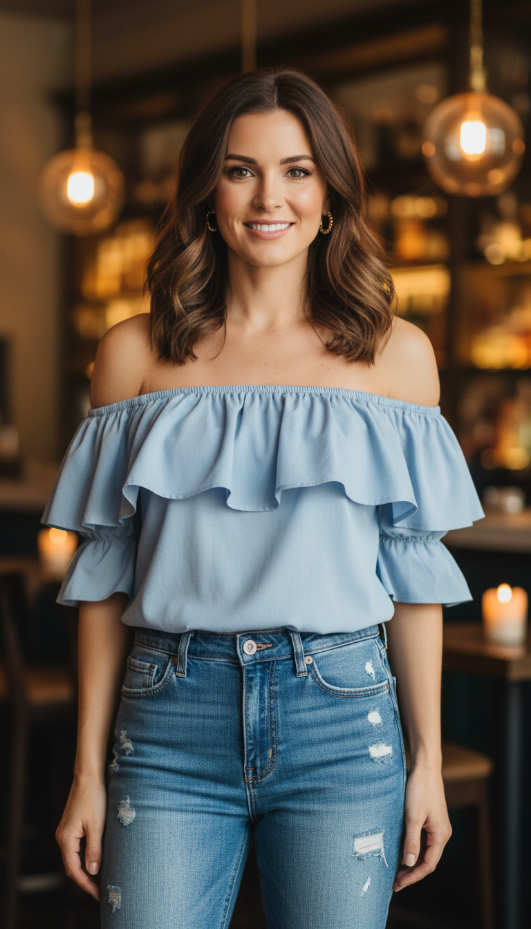 Off-Shoulder Top & Distressed Jeans