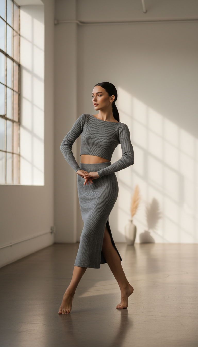 Two-Piece Knit Skirt & Top Set