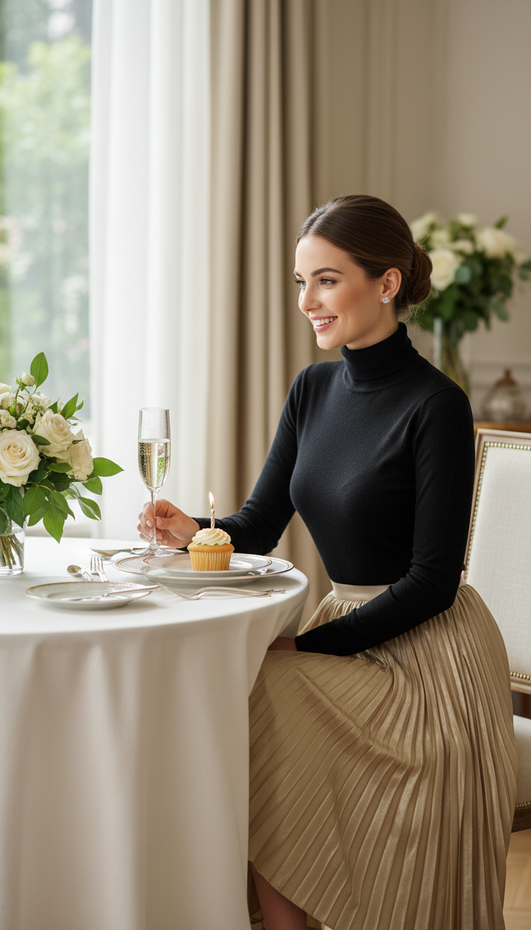 Sophisticated Turtleneck & Pleats