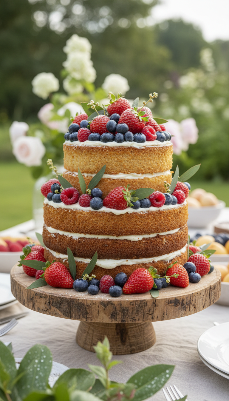 Charming Naked Cake with Fresh Berries