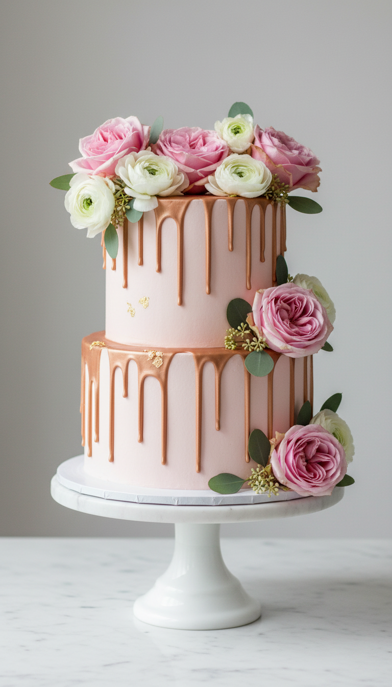 Elegant Floral Drip Cake
