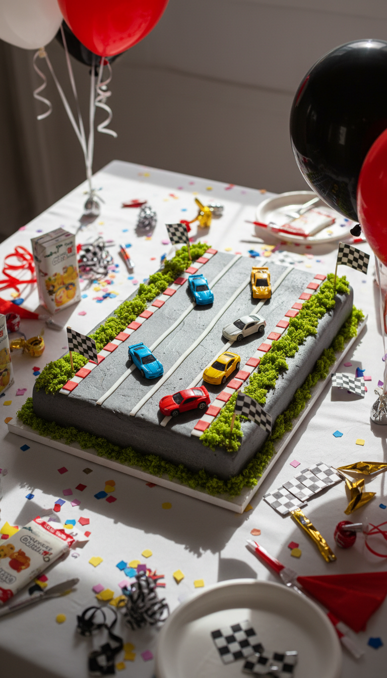 Race Car Rally: Speed into Celebration with a Track Cake