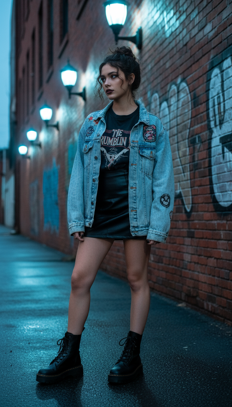 Edgy & Cool: Leather & Denim Combo