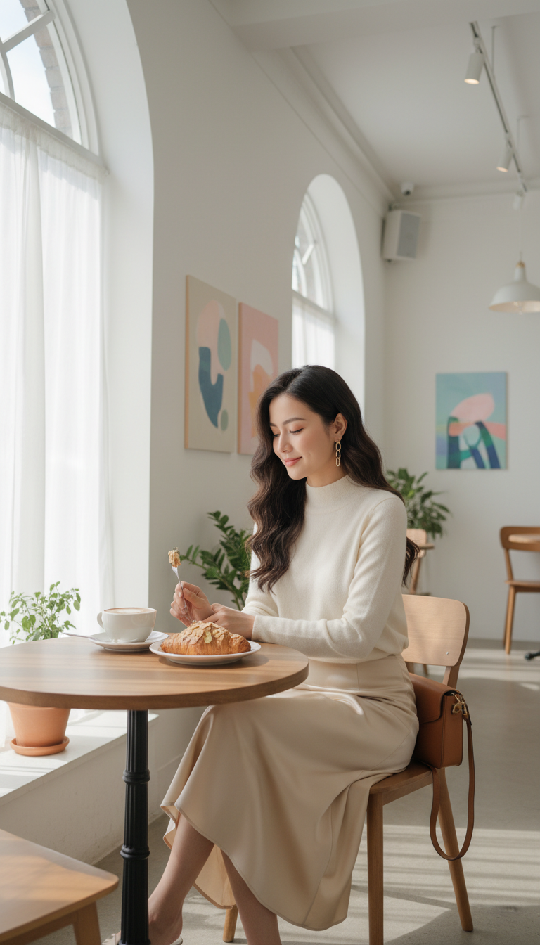 Satin Midi Skirt & Elegant Knit Top