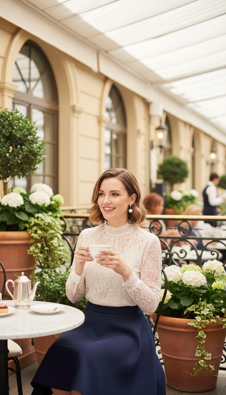 Lace Blouse & A-Line Skirt