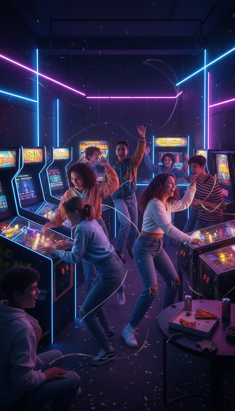 Level Up: Neon Retro Arcade Party