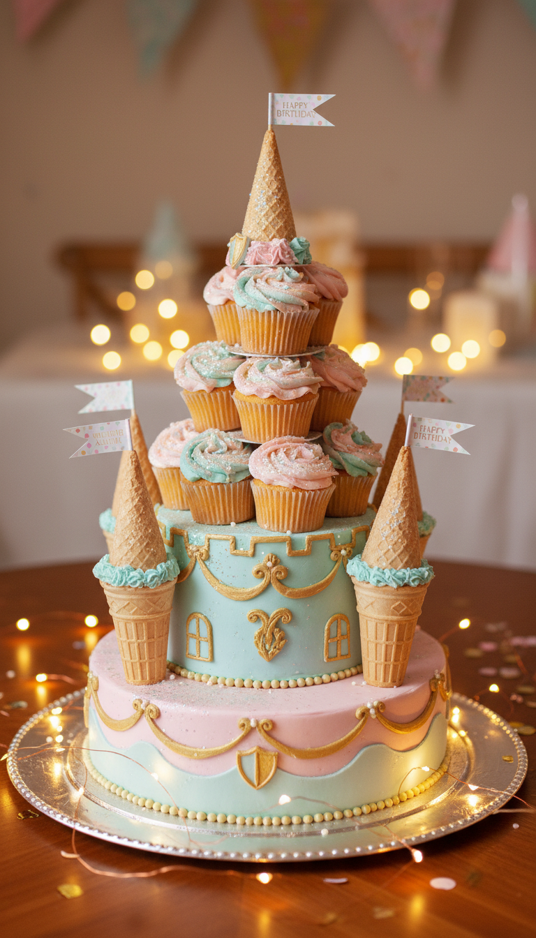 Majestic Castle Cake/Cupcake Tower: The Grand Dessert Centerpiece