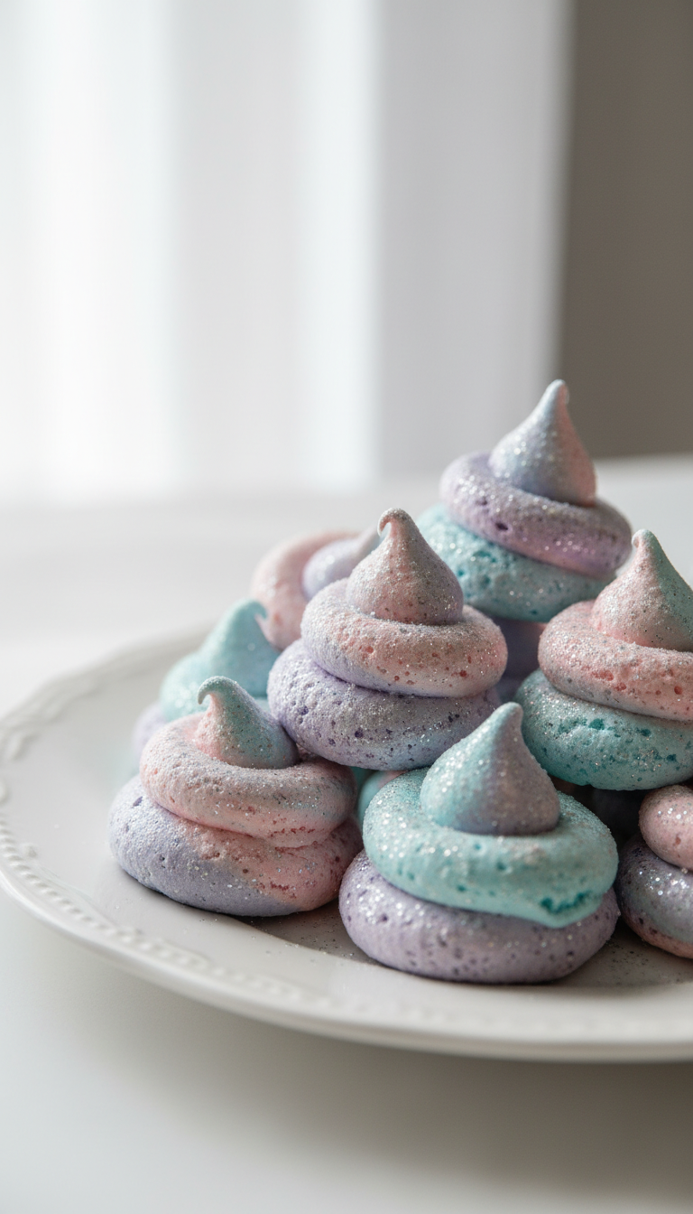 Glittery Unicorn Poop Meringue Cookies