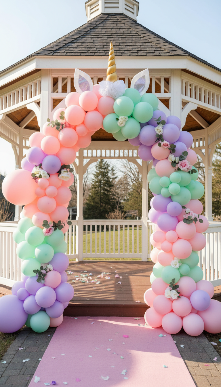 Floral Unicorn Balloon Arch Entrance
