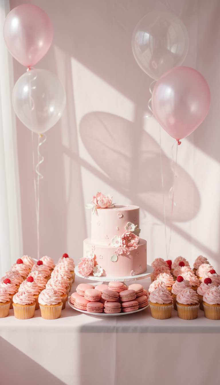 Whimsical Floating Pink Dessert Display