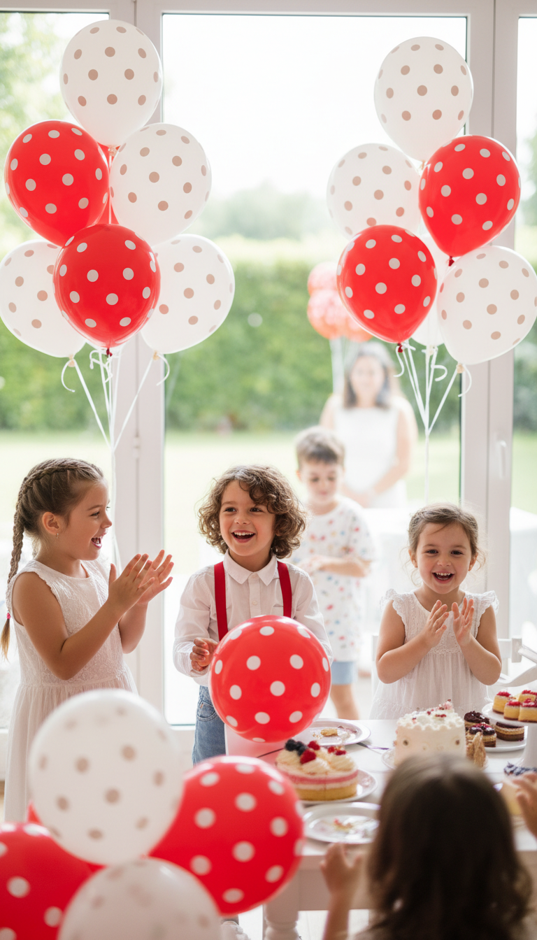 Playful Red and White Polka Dot Balloons