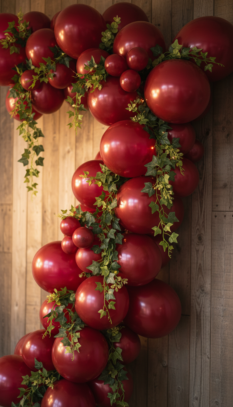 Enchanted Red Balloon Garland with Greenery